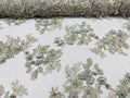 Silver 3D Floral Design Embroider and Beaded With Pearls On a Mesh Lace-Prom-Dresses By The Yard