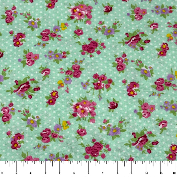 Single Layer Flannel Blanket - Blue Flowers & Dots Flannel
