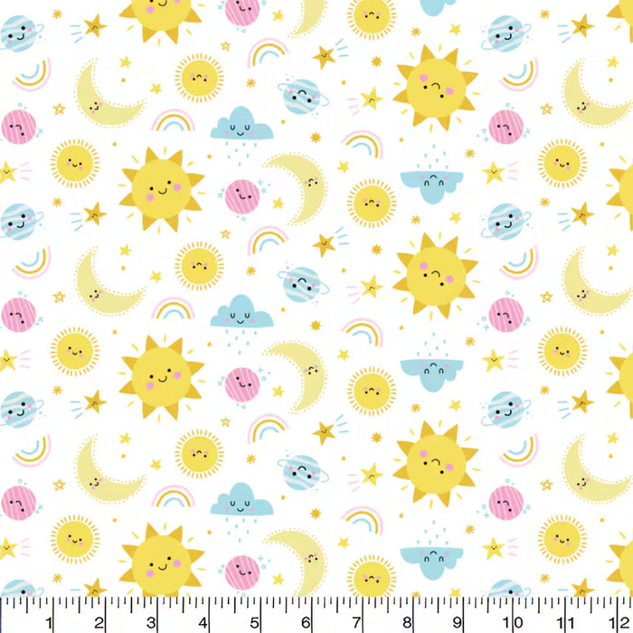 Single Layer Flannel Blanket - Sun & Moon White Flannel