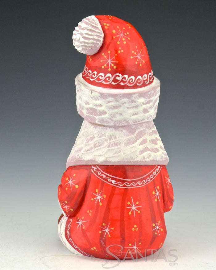 Sitting Red Russian Santa with Bird and Toybag