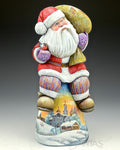 Sitting Russian Santa with Bird and Scenes