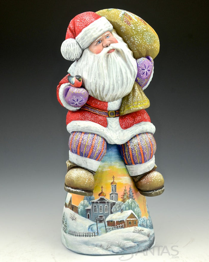 Sitting Russian Santa with Bird and Scenes