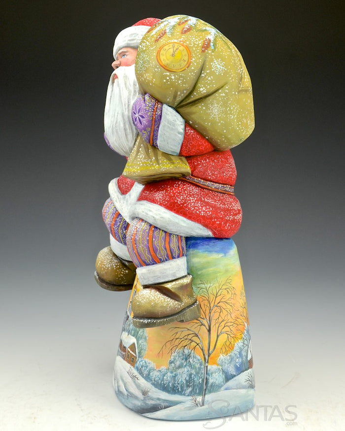 Sitting Russian Santa with Bird and Scenes
