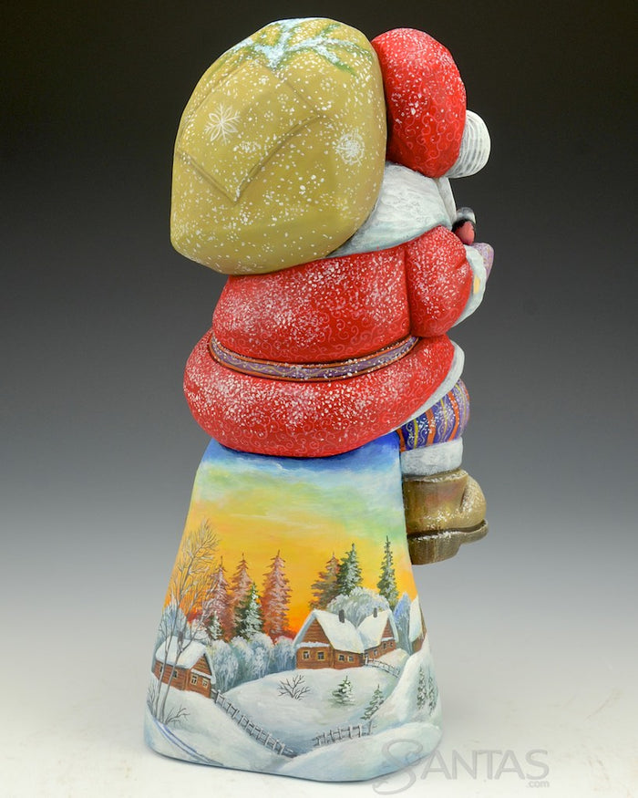Sitting Russian Santa with Bird and Scenes