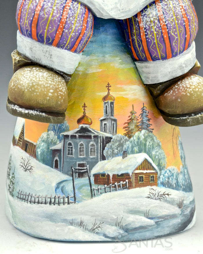 Sitting Russian Santa with Bird and Scenes