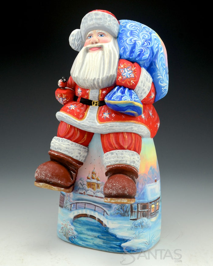 Sitting Russian Santa With Winter Scenes
