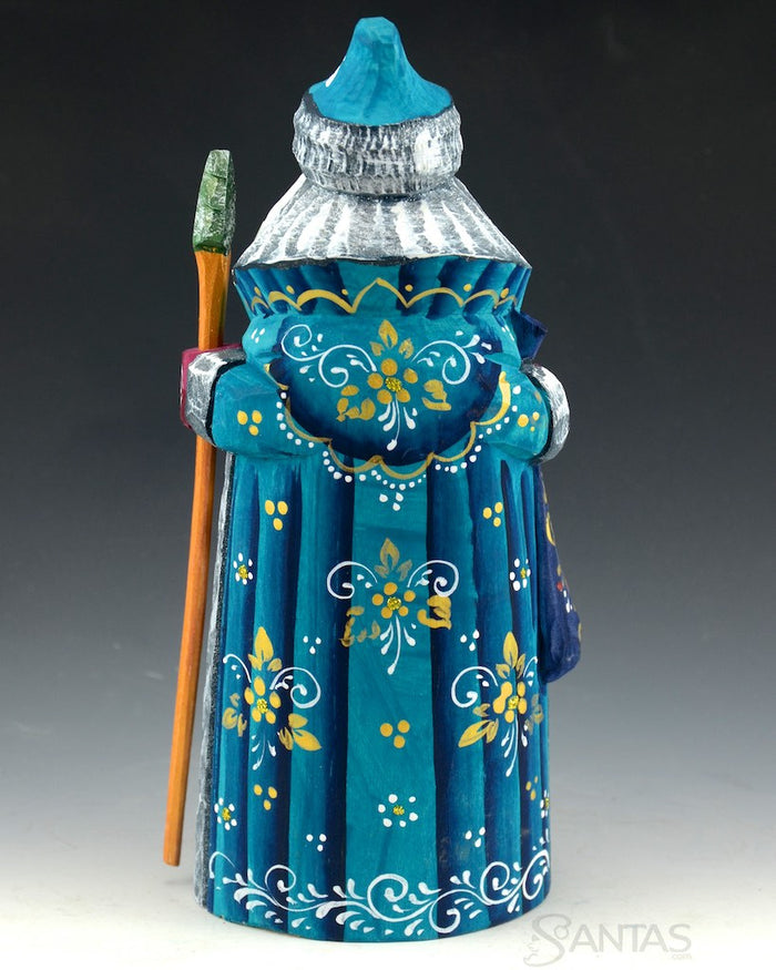 Small Blue russian Santa with Winter Scene