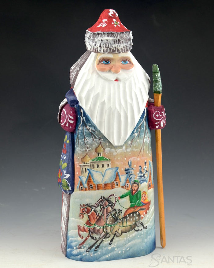 Small Red Russian Santa with Winter Scene