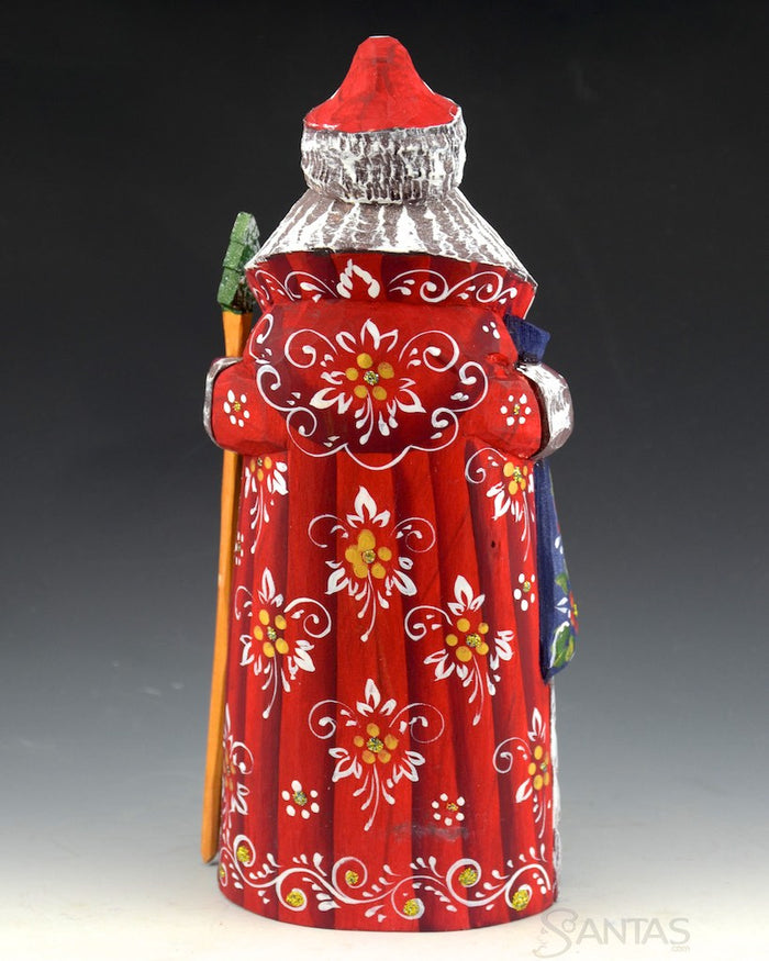 Small Red Russian Santa with Winter Scene