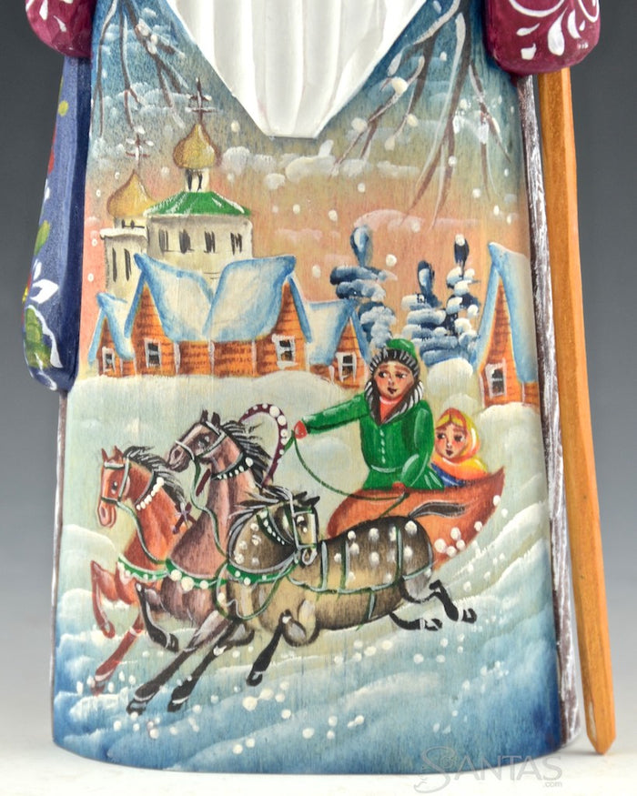 Small Red Russian Santa with Winter Scene