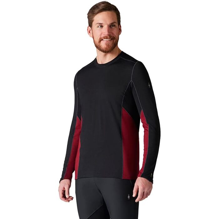 Smartwool  Men's Merino Sport 150 Long Sleeve Crew Tibetan Red Heather-Black XXL Black