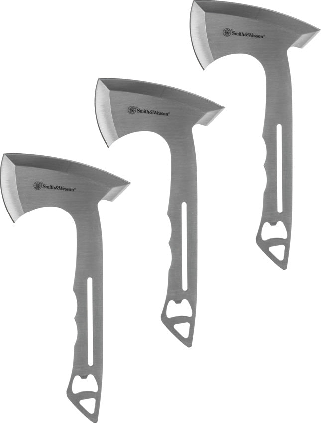 Smith & Wesson Bullseye Throwing Axe Stainless Steel Blade Stainless Steel Handle Pack of3Satin Stainless Steel