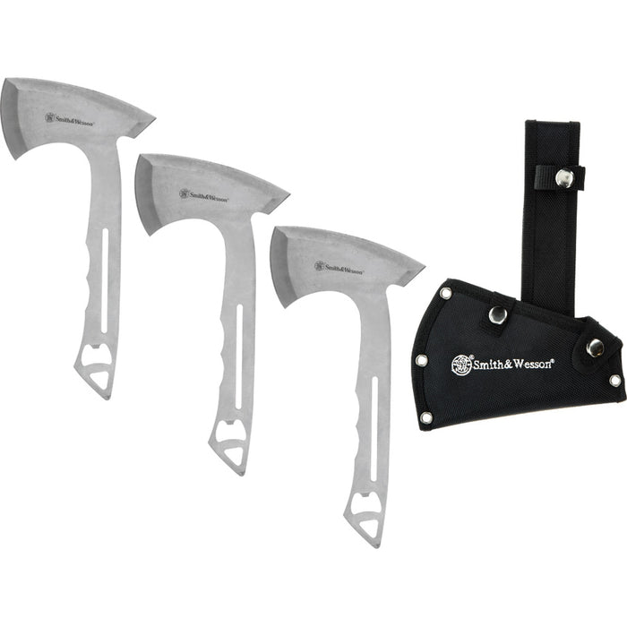 Smith & Wesson Bullseye Throwing Axe Stainless Steel Blade Stainless Steel Handle Pack of3Satin Stainless Steel