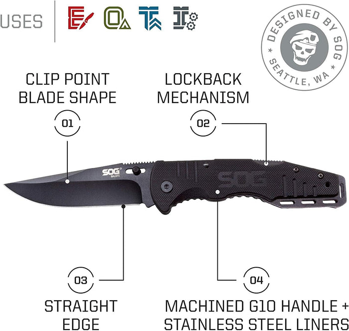 SOG Salute Folding Knife 3.63" Clip Point