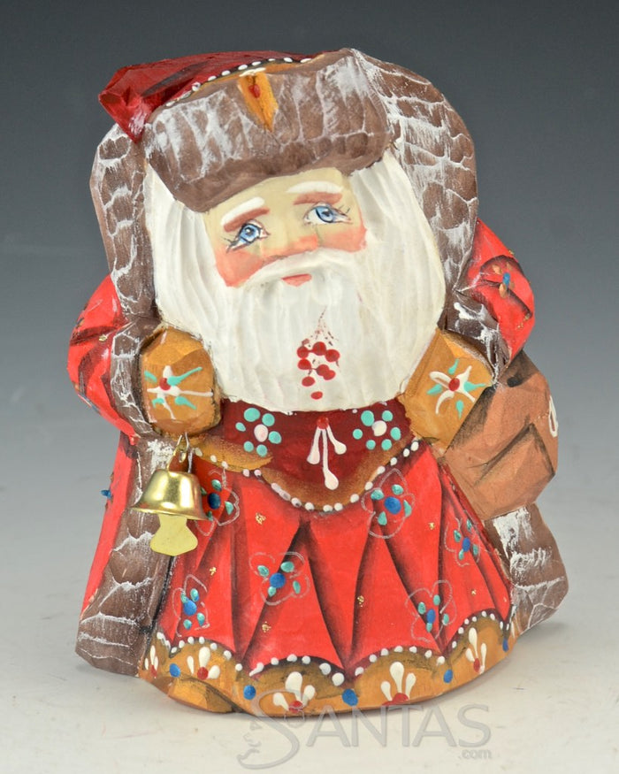 Stout 5 inch Red Russian Santa Carving with Bell