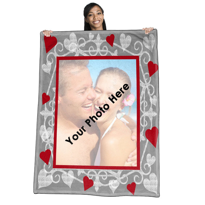 Sweet Heart (gray-scale) w/red hearts Photo Throw Blanket / Tapestry Wall Hanging