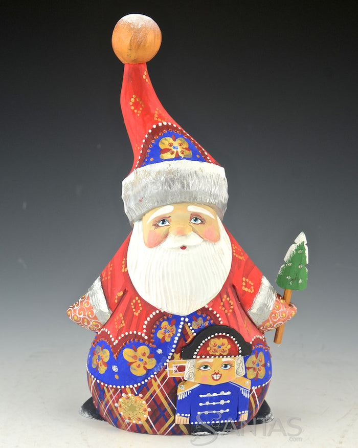 Tall Hat Russian Santa Claus Carving with Nutcracker