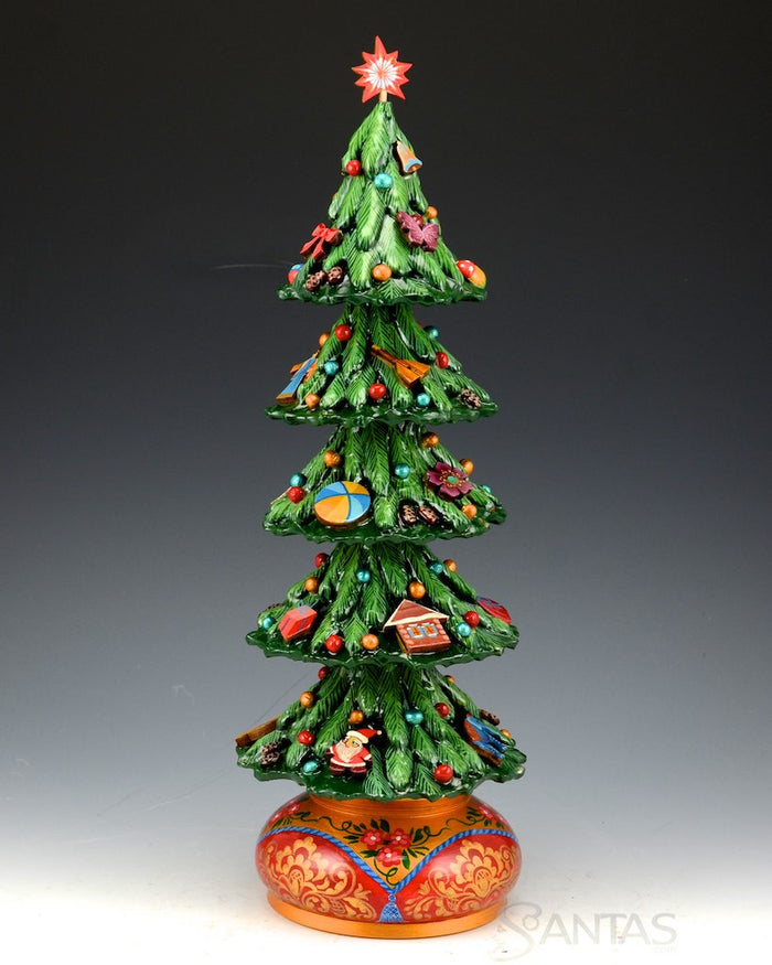 Tall Wooden Christmas Tree with Decorations 14-15 inches