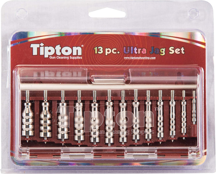 Tipton Ultra 13 Piece Cleaning Jag Set Nickel Plated Brass 17 - 45 Caliber 8-32 Thread (17 Caliber has 5-40 Thread)