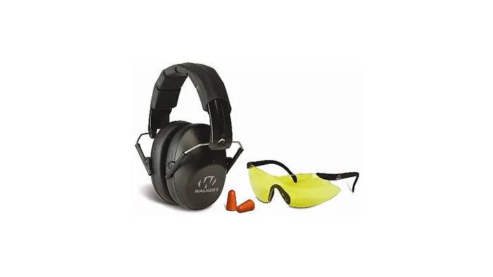 Walker's Pro Low Profile Folding Earmuffs & Shooting Glasses Kit (NRR 22dB) Black