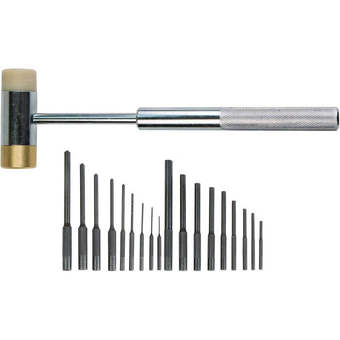 Wheeler Master Roll Pin Punch Set with Brass and Nylon Hammer
