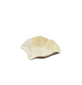 Off-white ceramic catchall bowl, scalloped leaf-shaped dish with glossy finish