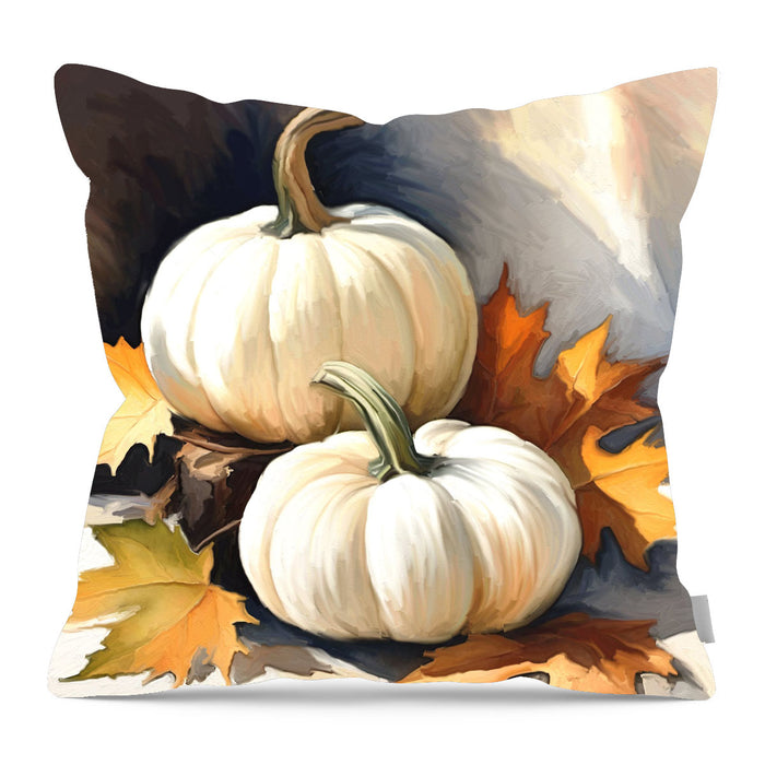 White pumpkins with fall leaves - Pillow