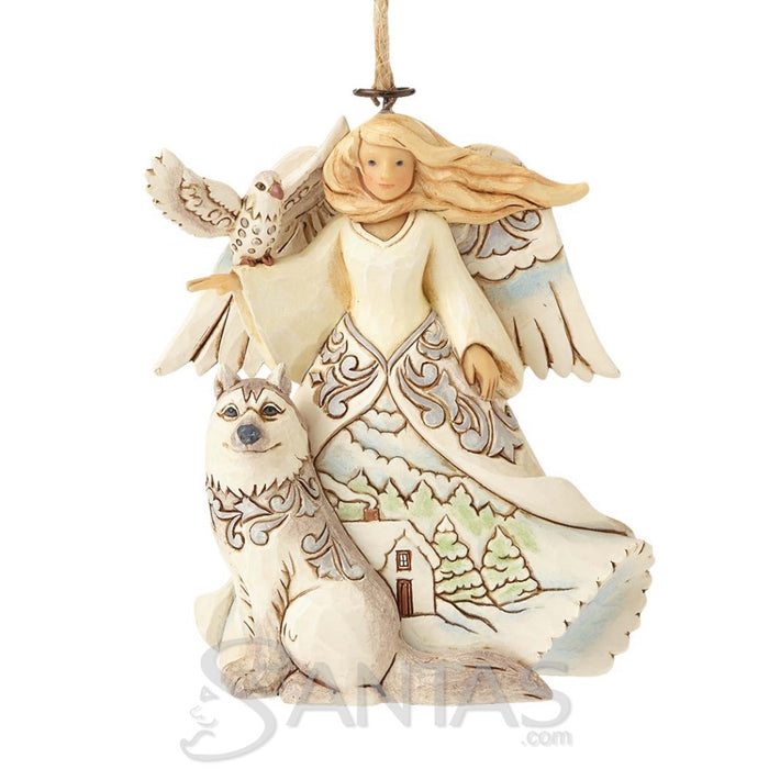 White Woodland Angel with Husky Ornament Jim Shore