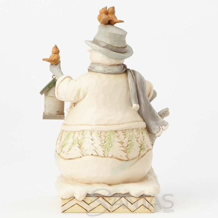 White Woodland Snowman with Birdhouse - Sing For Winter
