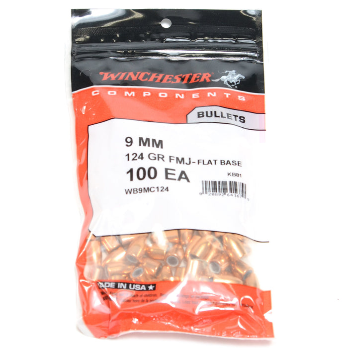 Winchester .355 / 9mm 124 Grain Full Metal Jacket-Flat Base (100)