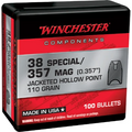 Winchester .357 Diameter 110 Grain Jacketed Hollow Point 100 Count Bullets (38 Special, 357 Magnum)