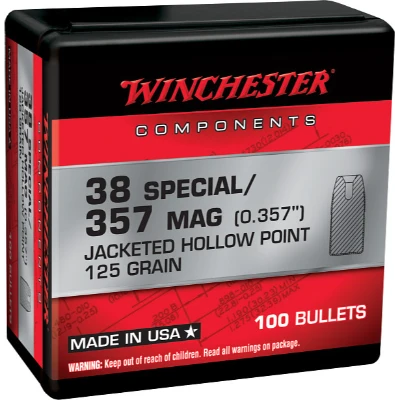 Winchester .357 Diameter 125 Grain Jacketed Hollow Point 100 Count Bullets (38 Special, 357 Magnum)