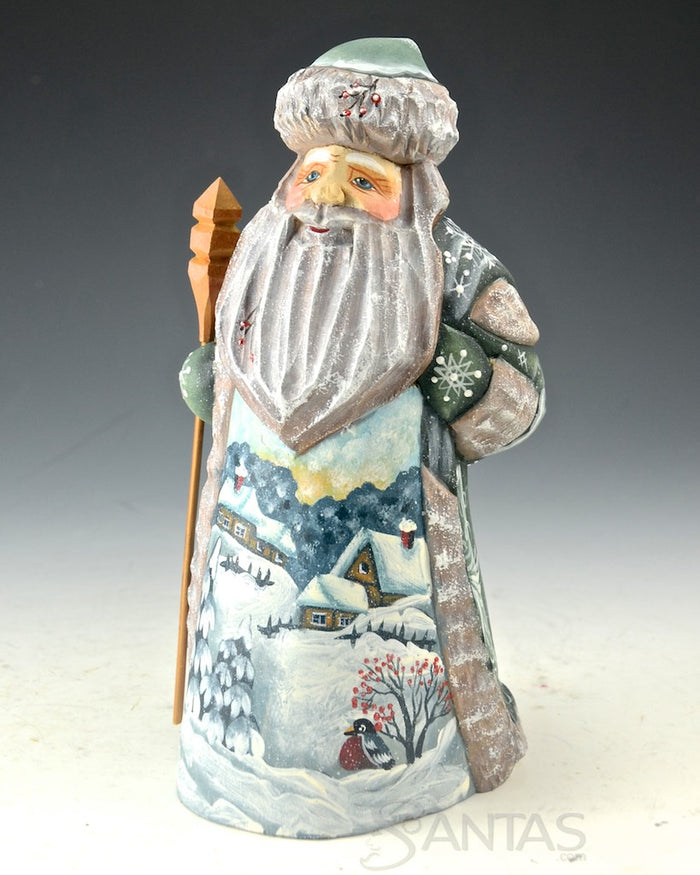 Winter Blue Scenic Santa with Staff and Toy Bag 8 inch