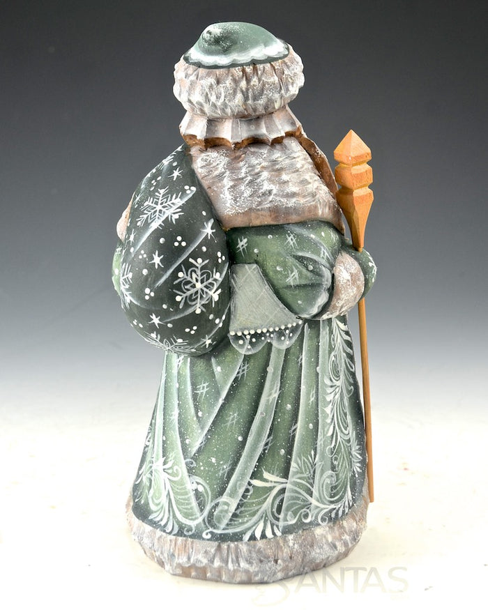 Winter Blue Scenic Santa with Staff and Toy Bag 8 inch