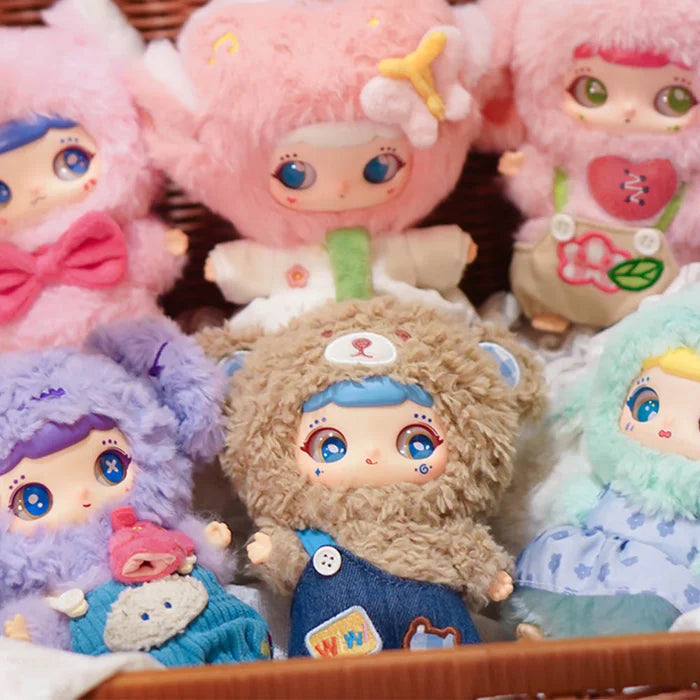 WIWI Inner World Series Plush Pendant Blind Box featuring dolls in fluffy, animal-style costumes with cartoonish eyes, available for preorder at Strangecat Toys.
