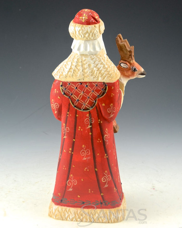 Wooden Russian Santa holding a Deer