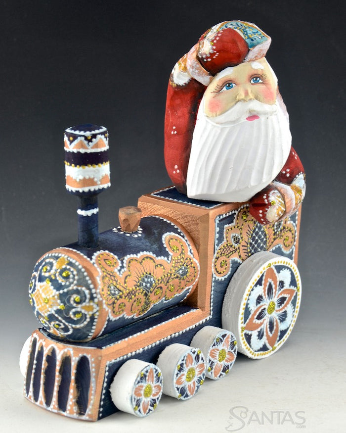 Wooden Russian Santa Riding Train