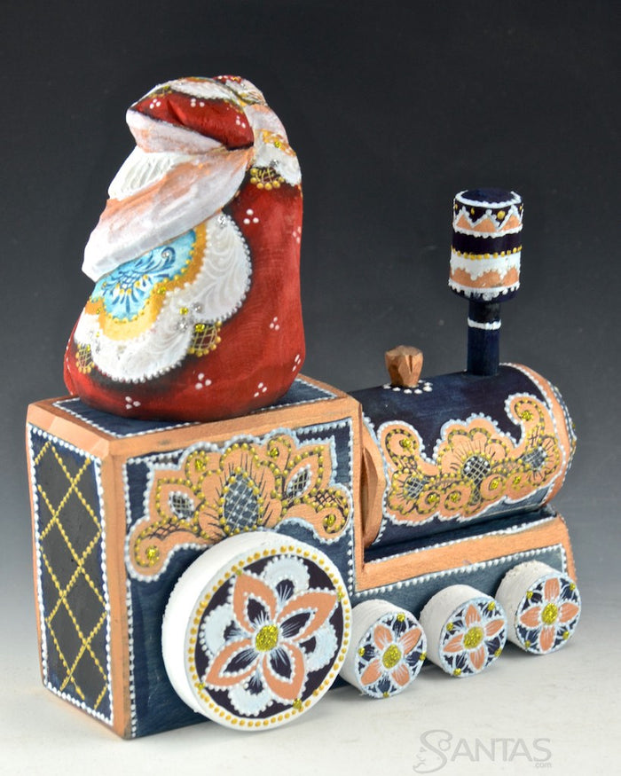 Wooden Russian Santa Riding Train