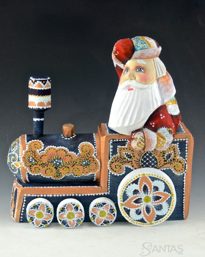 Wooden Russian Santa Riding Train