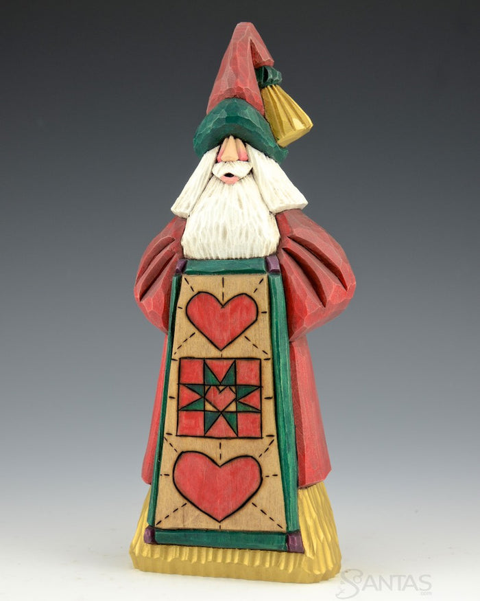 Wooden Santa with Christmas Heart Quilt 9"