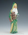 Woodsy Green Santa with Bear and Lantern