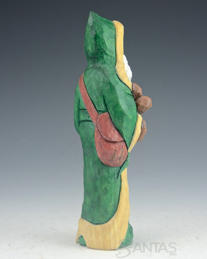 Woodsy Green Santa with Bear and Lantern